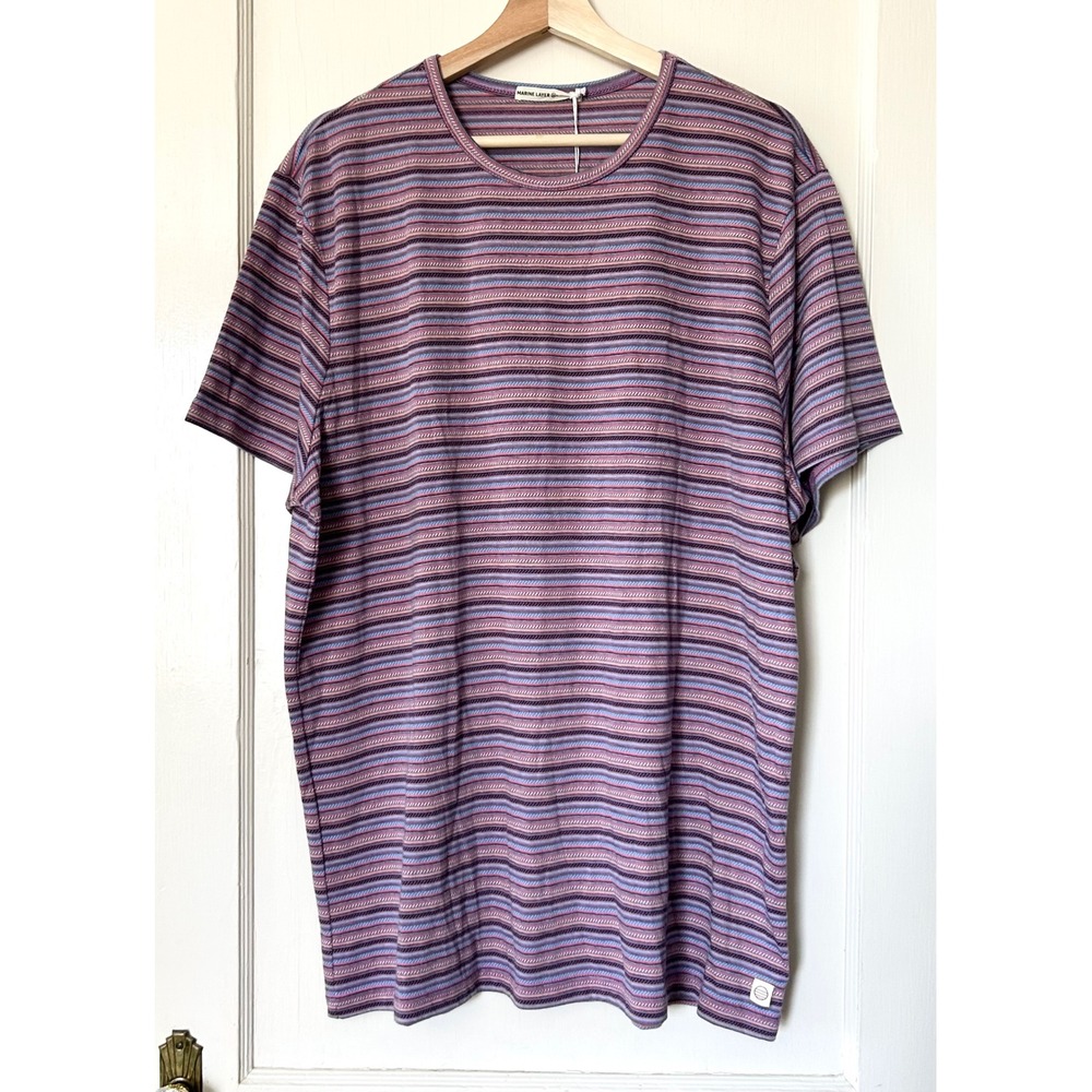 NWT Marine Layer Men's Signature Jacquard Crew Tee Purple Multi 2XL Spring